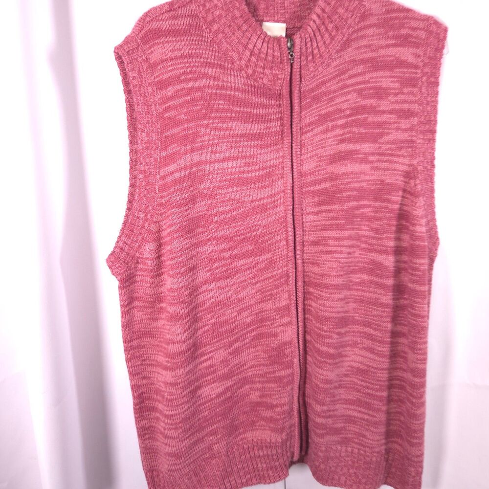 Blair Womens Large Red‎ Full Zip Mock Neck Acrylic Sleeveless Sweater Vest